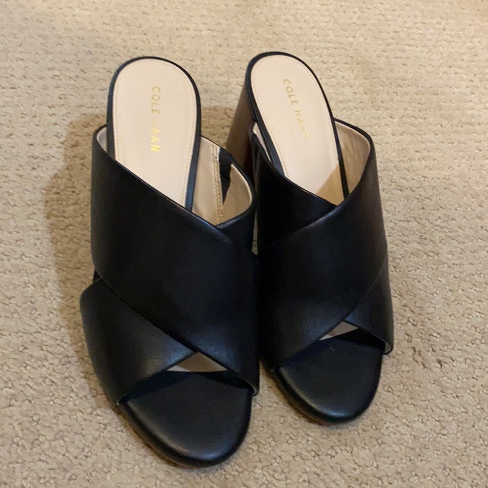 Cole Haan criss cross wood block heel sandal size 6
